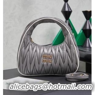 Top Quality Miu Miu Wander Matelasse Nappa Leather Hobo Mini bag with Contrasting Trim 5BC125 Grey 2026