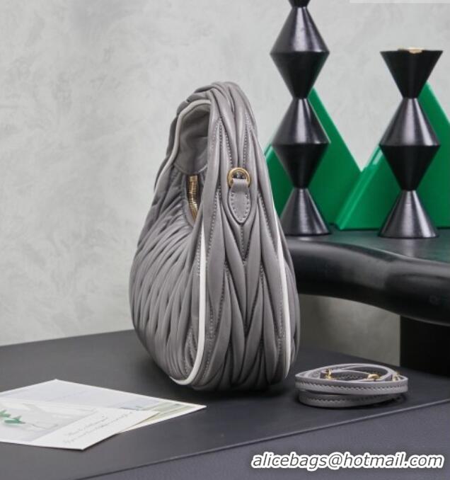 Top Quality Miu Miu Wander Matelasse Nappa Leather Hobo Mini bag with Contrasting Trim 5BC125 Grey 2026