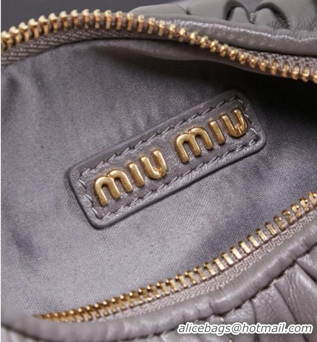Top Quality Miu Miu Wander Matelasse Nappa Leather Hobo Mini bag with Contrasting Trim 5BC125 Grey 2026