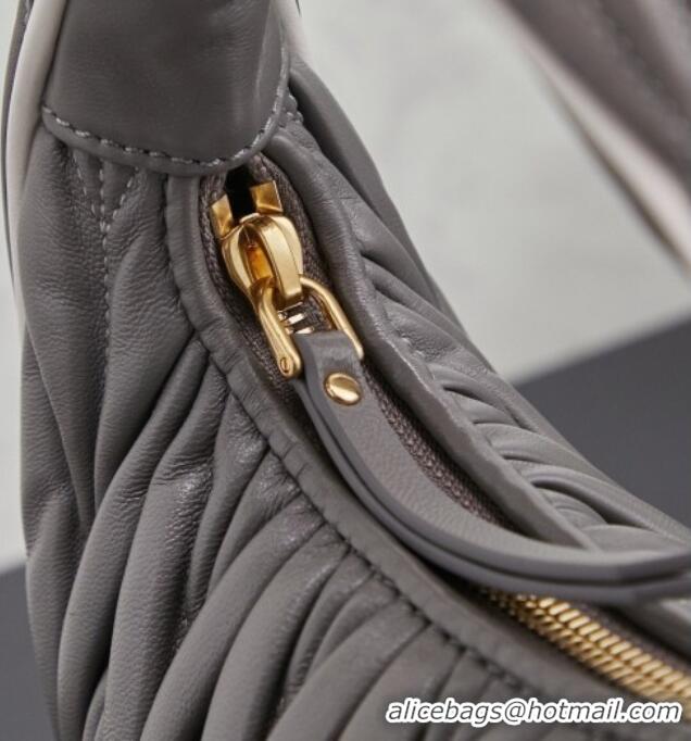 Top Quality Miu Miu Wander Matelasse Nappa Leather Hobo Mini bag with Contrasting Trim 5BC125 Grey 2026
