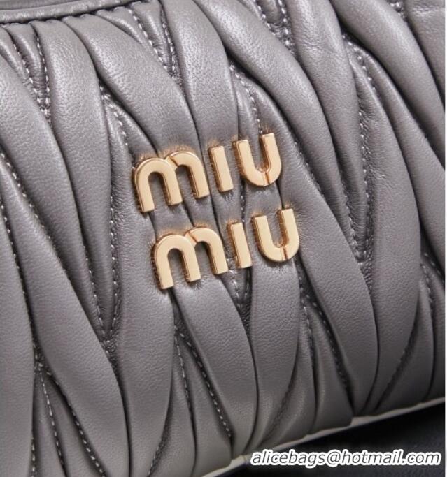 Top Quality Miu Miu Wander Matelasse Nappa Leather Hobo Mini bag with Contrasting Trim 5BC125 Grey 2026
