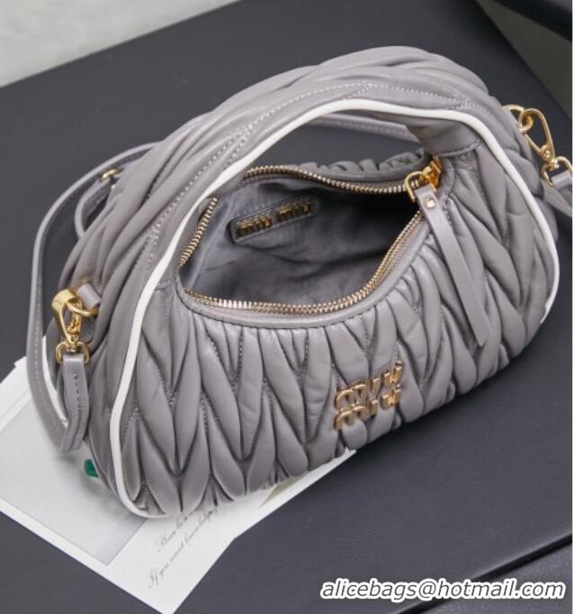 Top Quality Miu Miu Wander Matelasse Nappa Leather Hobo Mini bag with Contrasting Trim 5BC125 Grey 2026