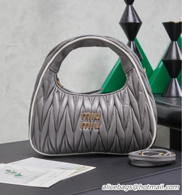 Top Quality Miu Miu Wander Matelasse Nappa Leather Hobo Mini bag with Contrasting Trim 5BC125 Grey 2026
