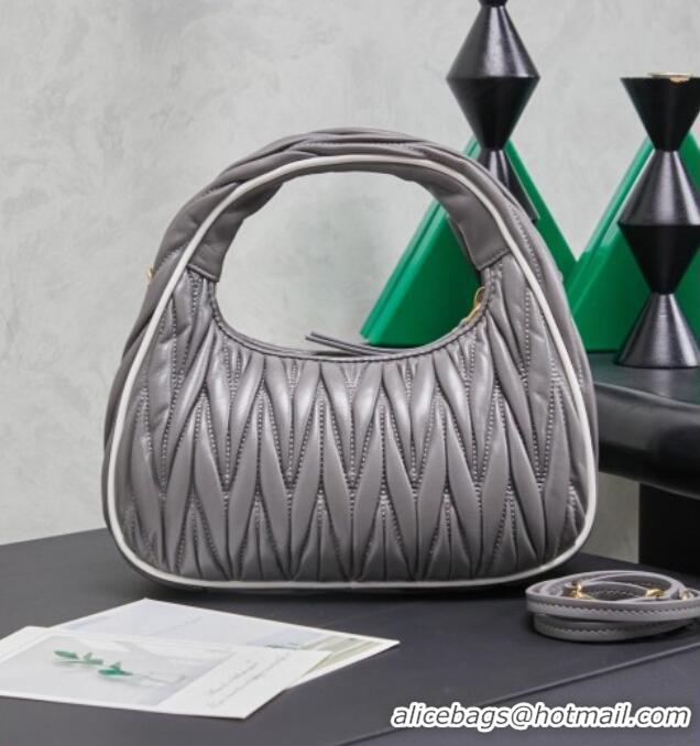 Top Quality Miu Miu Wander Matelasse Nappa Leather Hobo Mini bag with Contrasting Trim 5BC125 Grey 2026