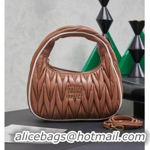 Good Taste Miu Miu Wander Matelasse Nappa Leather Hobo Mini bag with Contrasting Trim 5BC125 Brown 2026