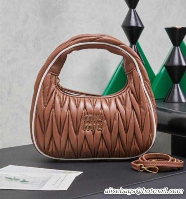 Good Taste Miu Miu Wander Matelasse Nappa Leather Hobo Mini bag with Contrasting Trim 5BC125 Brown 2026