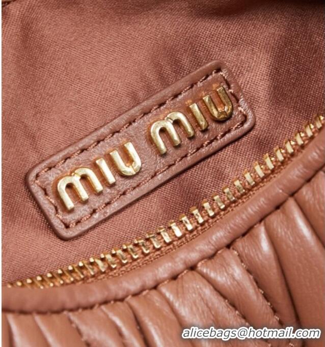 Good Taste Miu Miu Wander Matelasse Nappa Leather Hobo Mini bag with Contrasting Trim 5BC125 Brown 2026