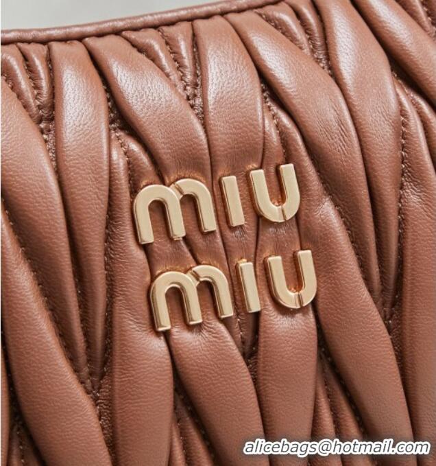 Good Taste Miu Miu Wander Matelasse Nappa Leather Hobo Mini bag with Contrasting Trim 5BC125 Brown 2026