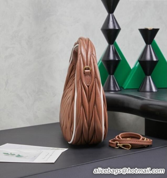 Good Taste Miu Miu Wander Matelasse Nappa Leather Hobo Mini bag with Contrasting Trim 5BC125 Brown 2026