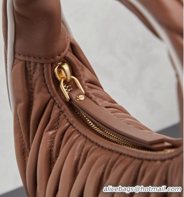Good Taste Miu Miu Wander Matelasse Nappa Leather Hobo Mini bag with Contrasting Trim 5BC125 Brown 2026
