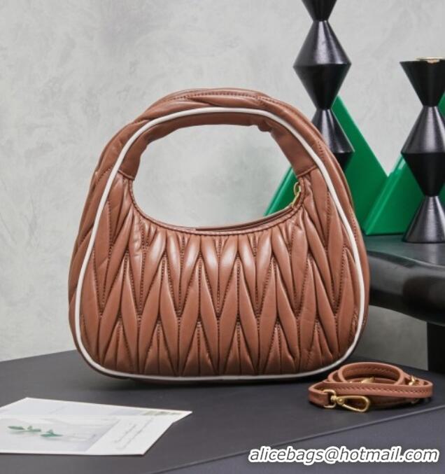 Good Taste Miu Miu Wander Matelasse Nappa Leather Hobo Mini bag with Contrasting Trim 5BC125 Brown 2026