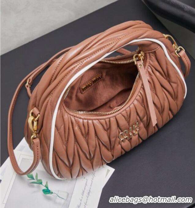 Good Taste Miu Miu Wander Matelasse Nappa Leather Hobo Mini bag with Contrasting Trim 5BC125 Brown 2026