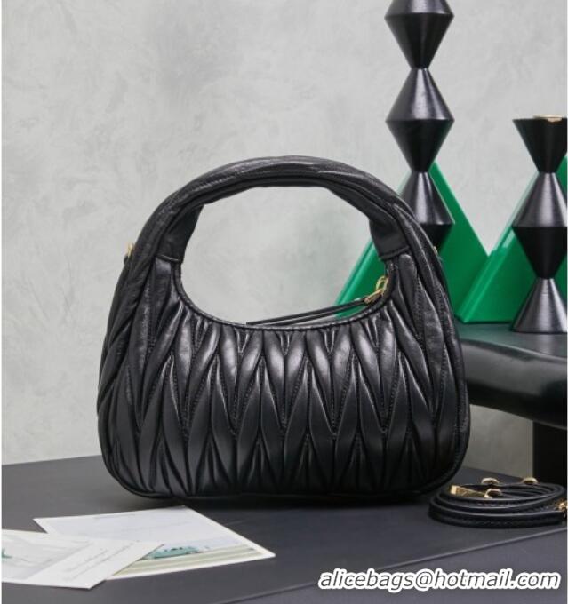 Reasonable Price Miu Miu Wander Matelasse Nappa Leather Hobo Mini bag 5BC125 Black 2026