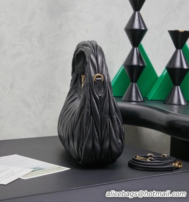 Reasonable Price Miu Miu Wander Matelasse Nappa Leather Hobo Mini bag 5BC125 Black 2026
