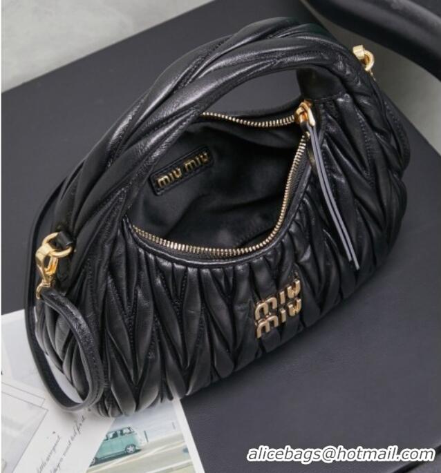 Reasonable Price Miu Miu Wander Matelasse Nappa Leather Hobo Mini bag 5BC125 Black 2026