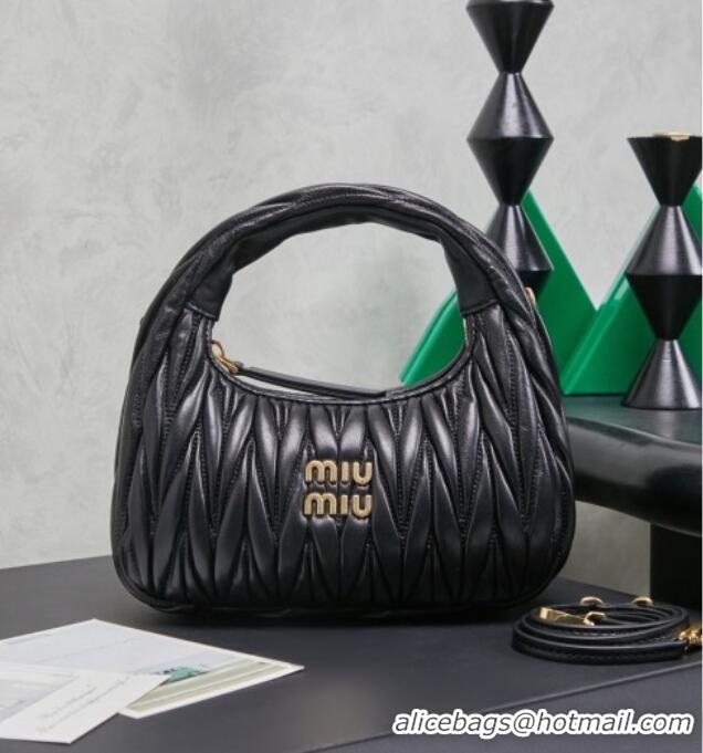 Reasonable Price Miu Miu Wander Matelasse Nappa Leather Hobo Mini bag 5BC125 Black 2026