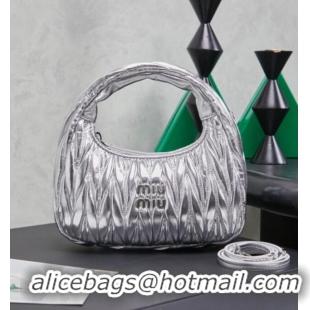 Well Crafted Miu Miu Wander Matelasse Nappa Leather Hobo Mini bag 5BC125 Silver 2026