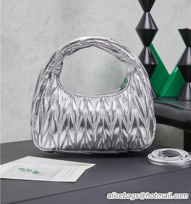 Well Crafted Miu Miu Wander Matelasse Nappa Leather Hobo Mini bag 5BC125 Silver 2026