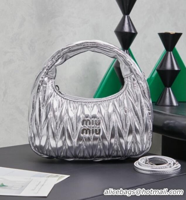 Well Crafted Miu Miu Wander Matelasse Nappa Leather Hobo Mini bag 5BC125 Silver 2026
