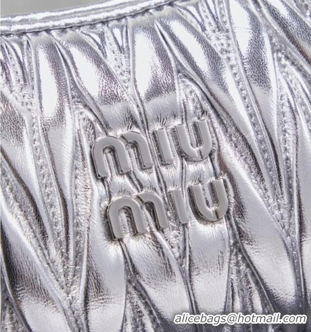 Well Crafted Miu Miu Wander Matelasse Nappa Leather Hobo Mini bag 5BC125 Silver 2026