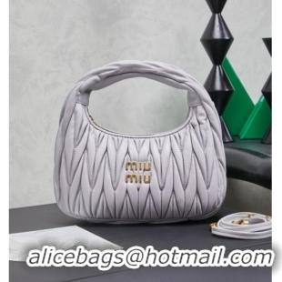 Best Price Miu Miu Wander Matelasse Nappa Leather Hobo Mini bag 5BC125 Grey Blue 2026