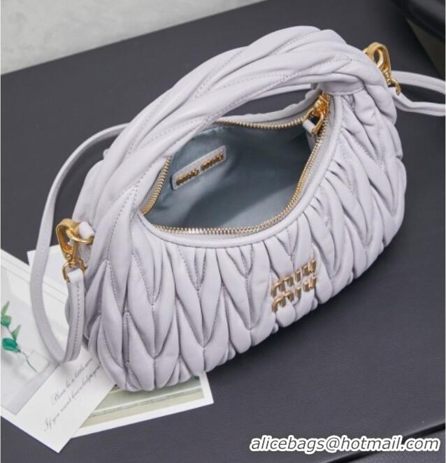Best Price Miu Miu Wander Matelasse Nappa Leather Hobo Mini bag 5BC125 Grey Blue 2026