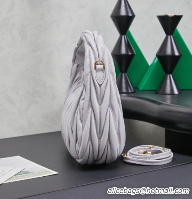 Best Price Miu Miu Wander Matelasse Nappa Leather Hobo Mini bag 5BC125 Grey Blue 2026