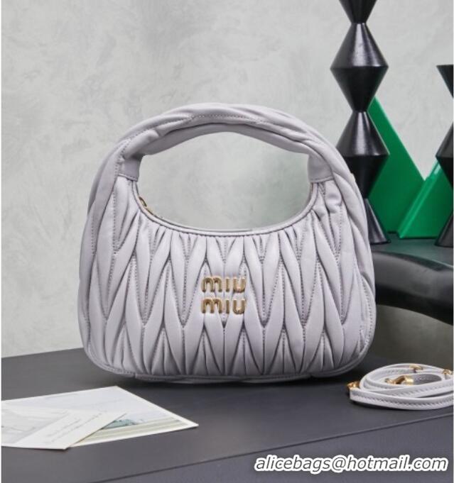 Best Price Miu Miu Wander Matelasse Nappa Leather Hobo Mini bag 5BC125 Grey Blue 2026