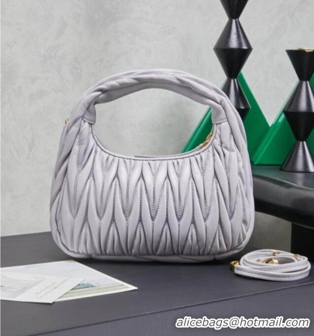 Best Price Miu Miu Wander Matelasse Nappa Leather Hobo Mini bag 5BC125 Grey Blue 2026