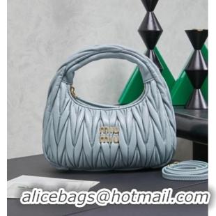 Good Taste Miu Miu Wander Matelasse Nappa Leather Hobo Mini bag 5BC125 Powder Blue 2026