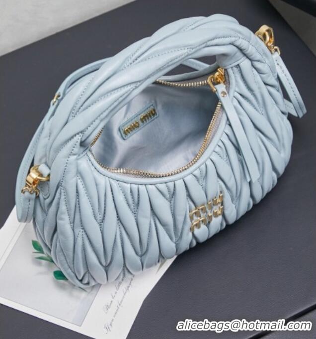 Good Taste Miu Miu Wander Matelasse Nappa Leather Hobo Mini bag 5BC125 Powder Blue 2026