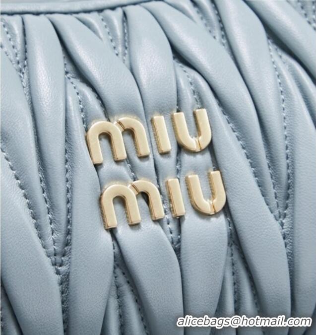 Good Taste Miu Miu Wander Matelasse Nappa Leather Hobo Mini bag 5BC125 Powder Blue 2026