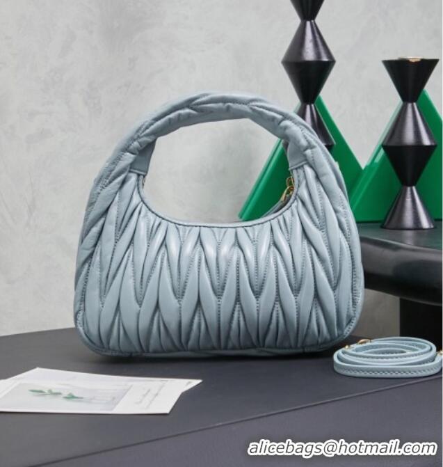 Good Taste Miu Miu Wander Matelasse Nappa Leather Hobo Mini bag 5BC125 Powder Blue 2026