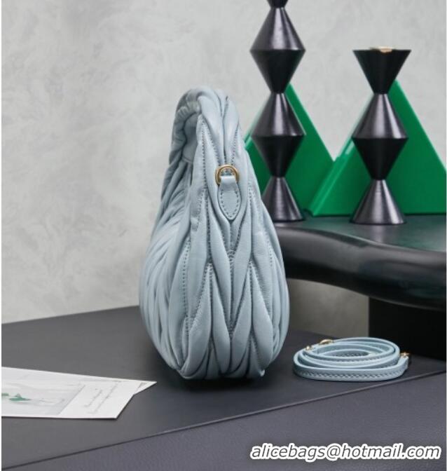 Good Taste Miu Miu Wander Matelasse Nappa Leather Hobo Mini bag 5BC125 Powder Blue 2026