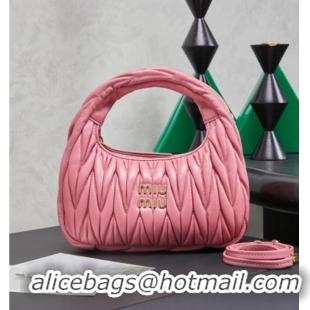 Promotional Miu Miu Wander Matelasse Nappa Leather Hobo Mini bag 5BC125 Begonia Pink 2026