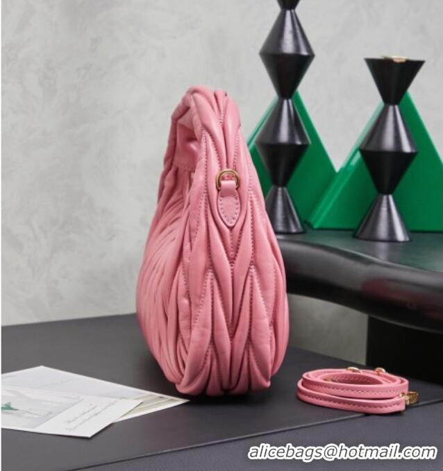 Promotional Miu Miu Wander Matelasse Nappa Leather Hobo Mini bag 5BC125 Begonia Pink 2026