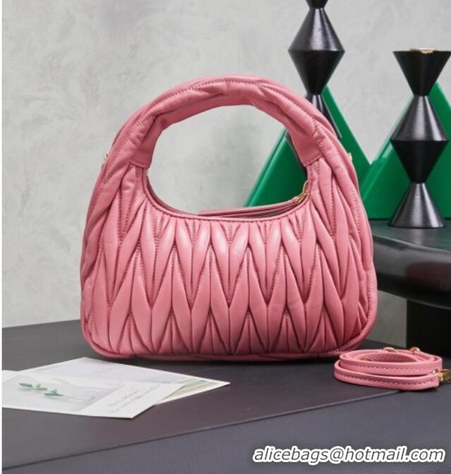 Promotional Miu Miu Wander Matelasse Nappa Leather Hobo Mini bag 5BC125 Begonia Pink 2026