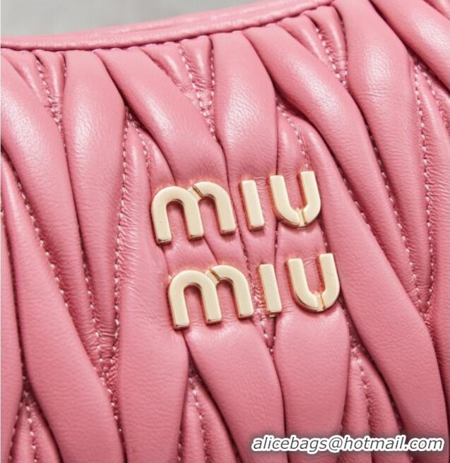 Promotional Miu Miu Wander Matelasse Nappa Leather Hobo Mini bag 5BC125 Begonia Pink 2026