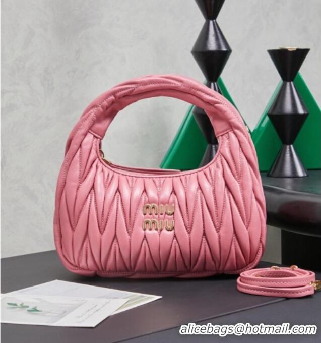 Promotional Miu Miu Wander Matelasse Nappa Leather Hobo Mini bag 5BC125 Begonia Pink 2026