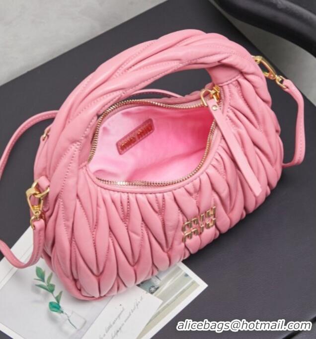 Promotional Miu Miu Wander Matelasse Nappa Leather Hobo Mini bag 5BC125 Begonia Pink 2026