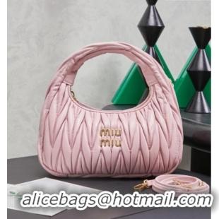 High Quality Miu Miu Wander Matelasse Nappa Leather Hobo Mini bag 5BC125 Snow Pink 2026