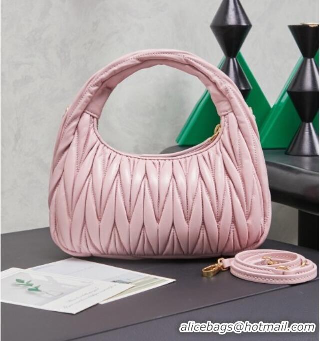 High Quality Miu Miu Wander Matelasse Nappa Leather Hobo Mini bag 5BC125 Snow Pink 2026