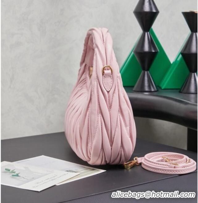 High Quality Miu Miu Wander Matelasse Nappa Leather Hobo Mini bag 5BC125 Snow Pink 2026