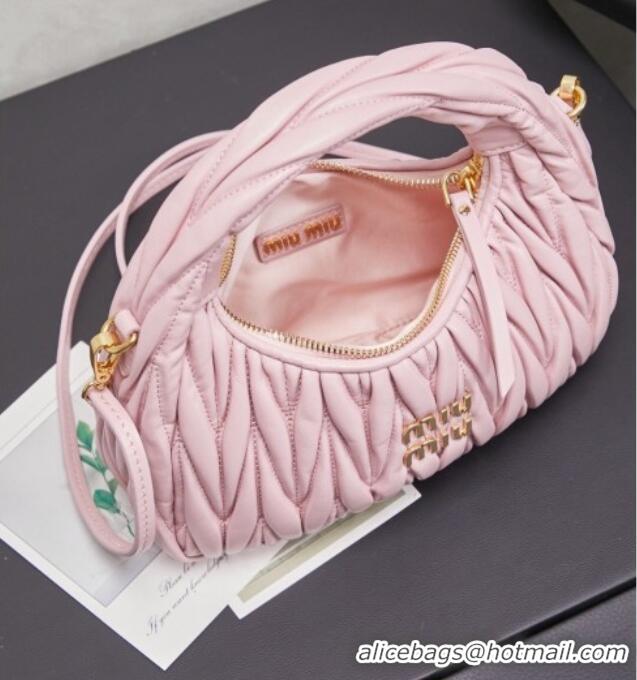 High Quality Miu Miu Wander Matelasse Nappa Leather Hobo Mini bag 5BC125 Snow Pink 2026