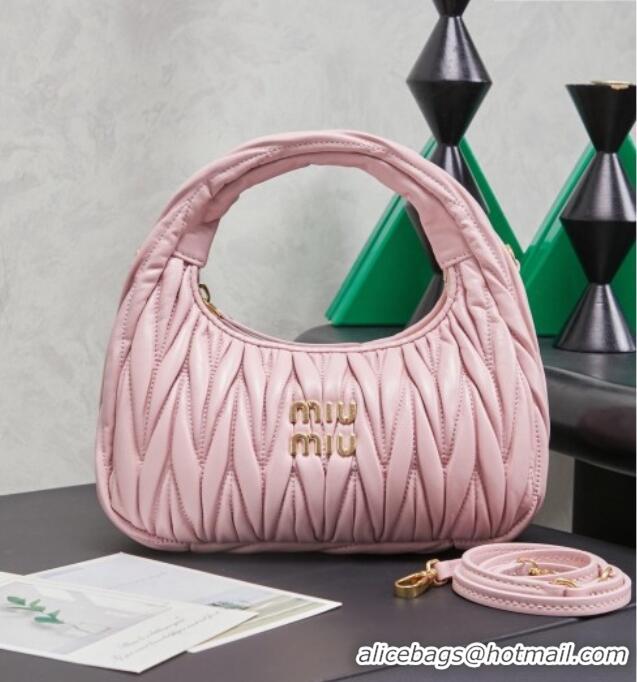 High Quality Miu Miu Wander Matelasse Nappa Leather Hobo Mini bag 5BC125 Snow Pink 2026