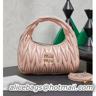 Inexpensive Miu Miu Wander Matelasse Nappa Leather Hobo Mini bag 5BC125 Nude Pink 2026