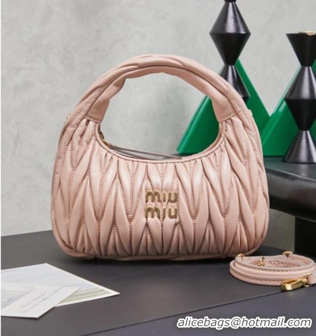 Inexpensive Miu Miu Wander Matelasse Nappa Leather Hobo Mini bag 5BC125 Nude Pink 2026