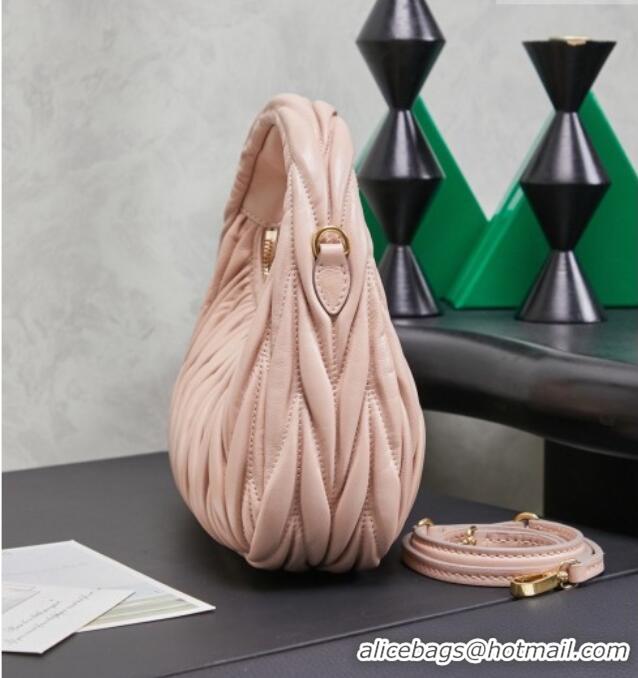 Inexpensive Miu Miu Wander Matelasse Nappa Leather Hobo Mini bag 5BC125 Nude Pink 2026