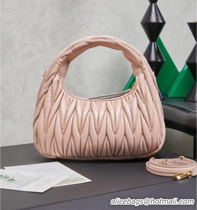 Inexpensive Miu Miu Wander Matelasse Nappa Leather Hobo Mini bag 5BC125 Nude Pink 2026