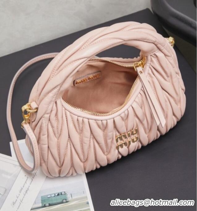 Inexpensive Miu Miu Wander Matelasse Nappa Leather Hobo Mini bag 5BC125 Nude Pink 2026